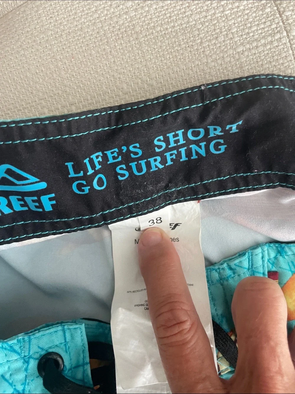 Reef Aqua Tropical Fish Surf Shorts with Multicolor Surfboard Print